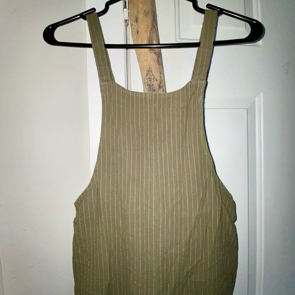 BLEUH CIEL Cropped Bibbed Pants Jumpsuit Green Wide Leg Size Large - Picture 1 of 3